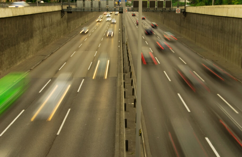 traffic on a motorway in twilight